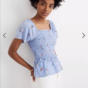 Madewell smocked flutter sleeve top